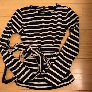 JCrew blue and white stripe tie wrap top